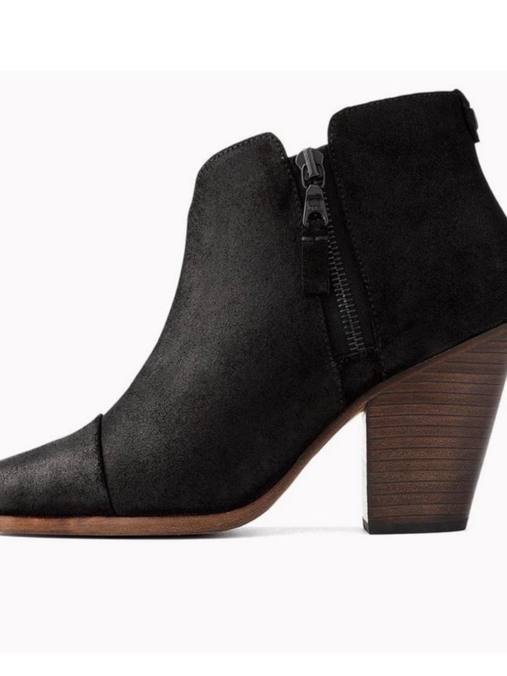 rag & bone Margot Black Suede Ankle Boot with Stacked Wood Heel